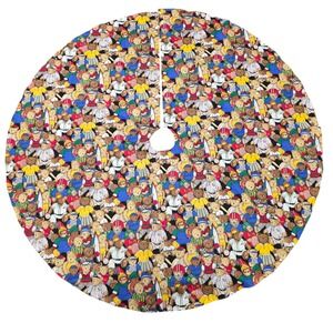Vintage Handmade Teddy Bear Sports Print Round Christmas Tree Skirt Holiday‎